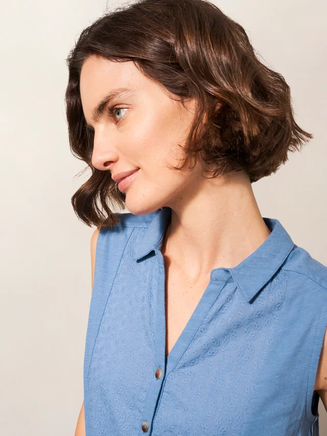 White Stuff Flowing Grasses Jersey Shirt - MID BLUE