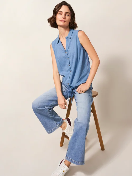 White Stuff Flowing Grasses Jersey Shirt - MID BLUE - 38 Image 3