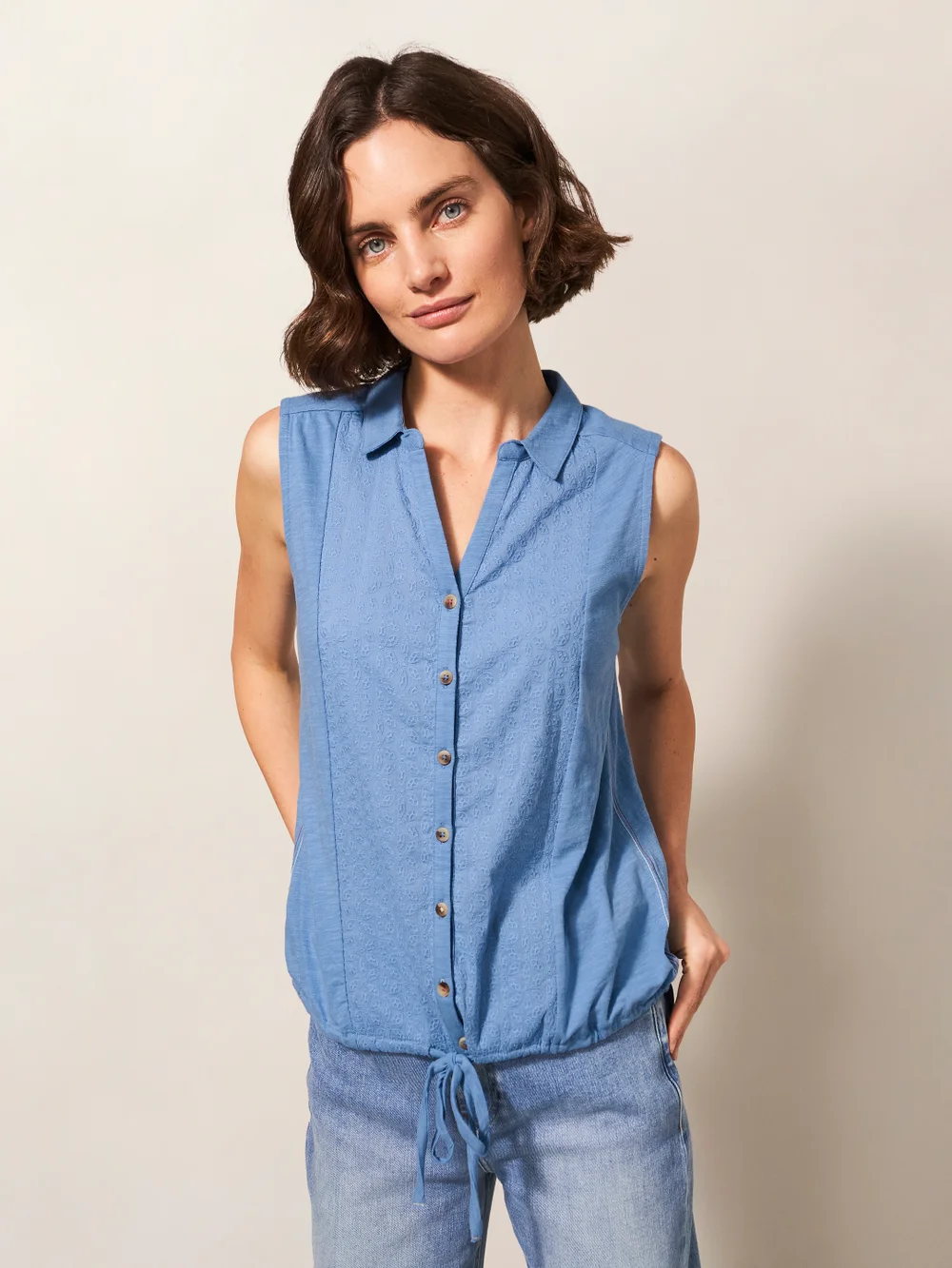 White Stuff Flowing Grasses Jersey Shirt - MID BLUE - 38 Image 1