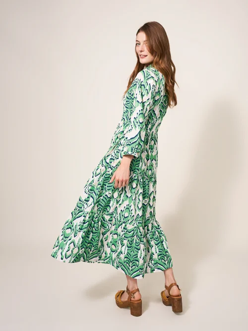 White Stuff Mayra Tiered Shirt Dress - GREEN MLT - 36 Image 4