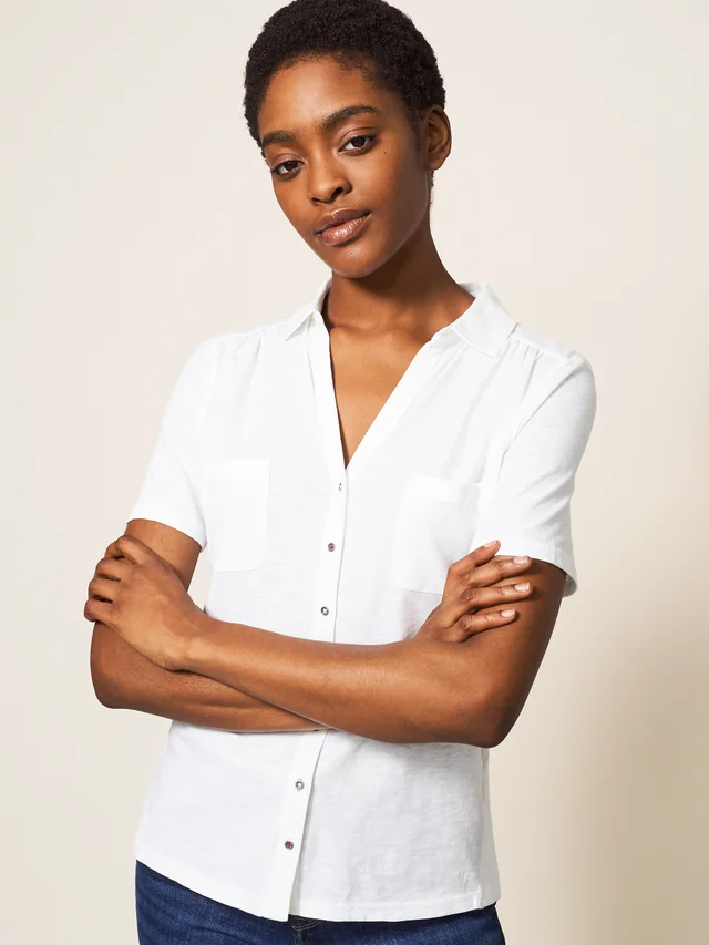 White Stuff Penny Pocket Jersey Shirt - BRIL WHITE