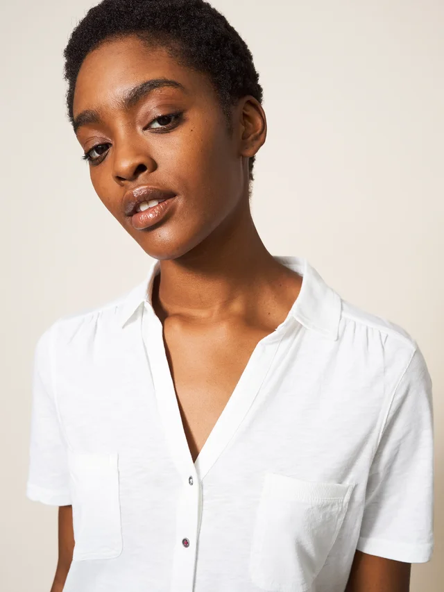 White Stuff Penny Pocket Jersey Shirt - BRIL WHITE