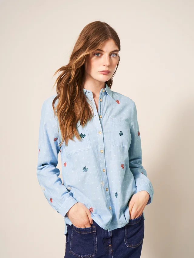 White Stuff Sophie Embroidered Shirt - Blue Mlt