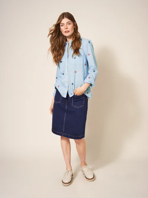 White Stuff Sophie Embroidered Shirt - Blue Mlt - 48 Image 3