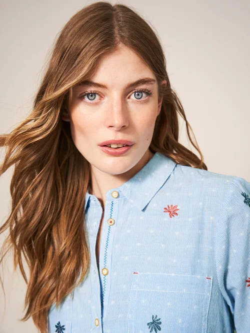 White Stuff Sophie Embroidered Shirt - Blue Mlt - 48 Image 2