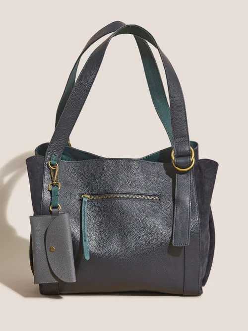 White Stuff Hannah Leather Tote - Dark Navy - OS Image 1