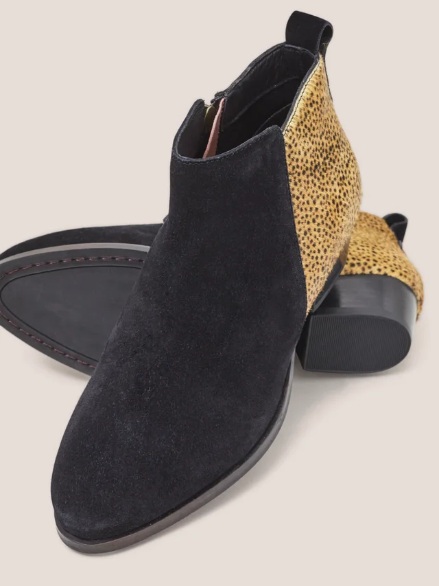 White Stuff Willow Suede Pony Ankle Boot - Blk Pr