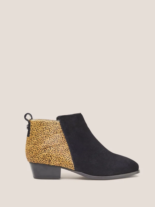 White Stuff Willow Suede Pony Ankle Boot - Blk Pr