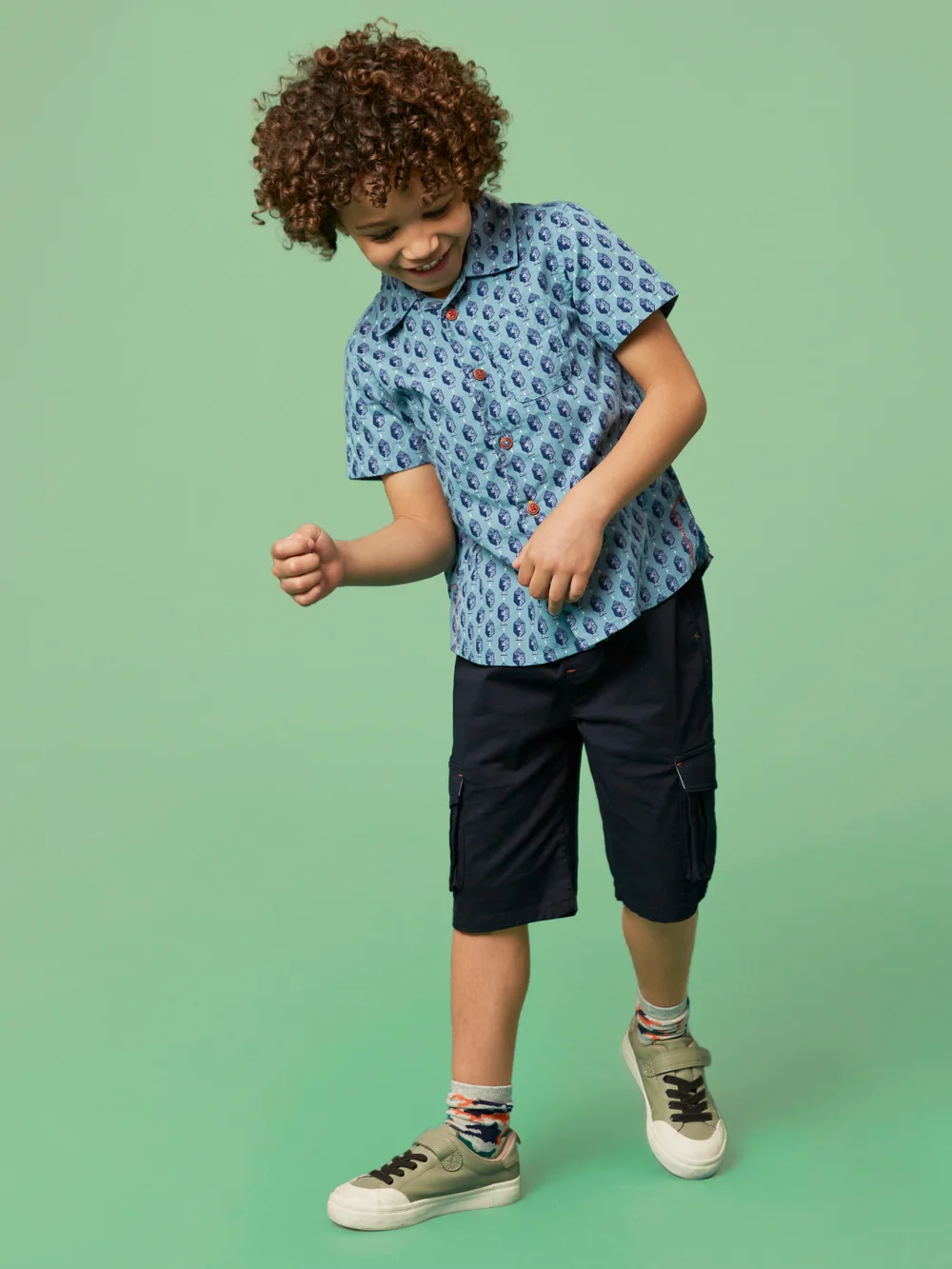 White Stuff Mini Fish Printed Ss Shirt - Mint Green - 5-6 Image 1