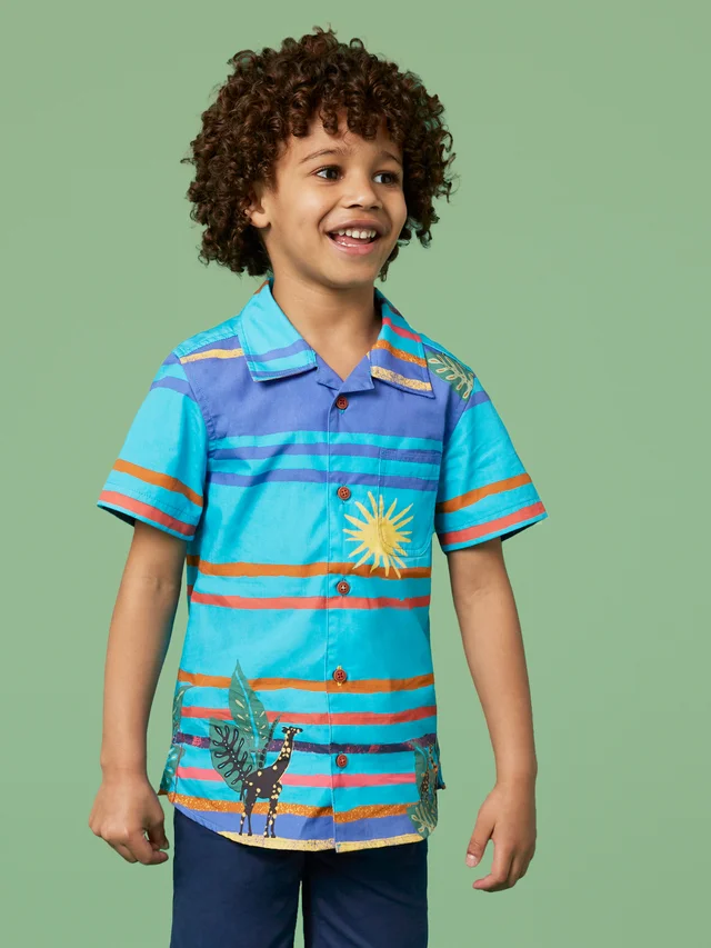 White Stuff Giraffe Stripe Ss Shirt - Blue Mlt