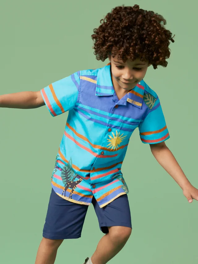 White Stuff Giraffe Stripe Ss Shirt - Blue Mlt