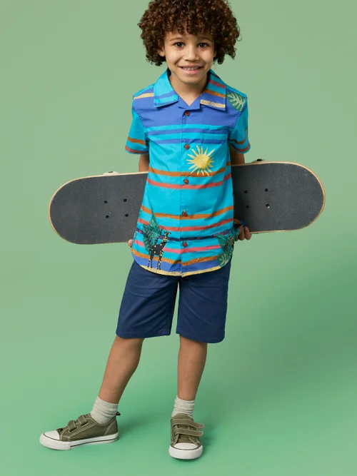 White Stuff Giraffe Stripe Ss Shirt - Blue Mlt - 3-4 Image 3
