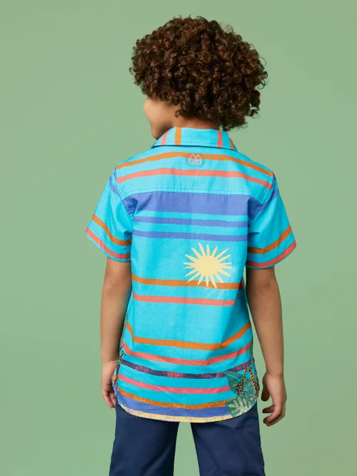 White Stuff Giraffe Stripe Ss Shirt - Blue Mlt - 3-4 Image 4