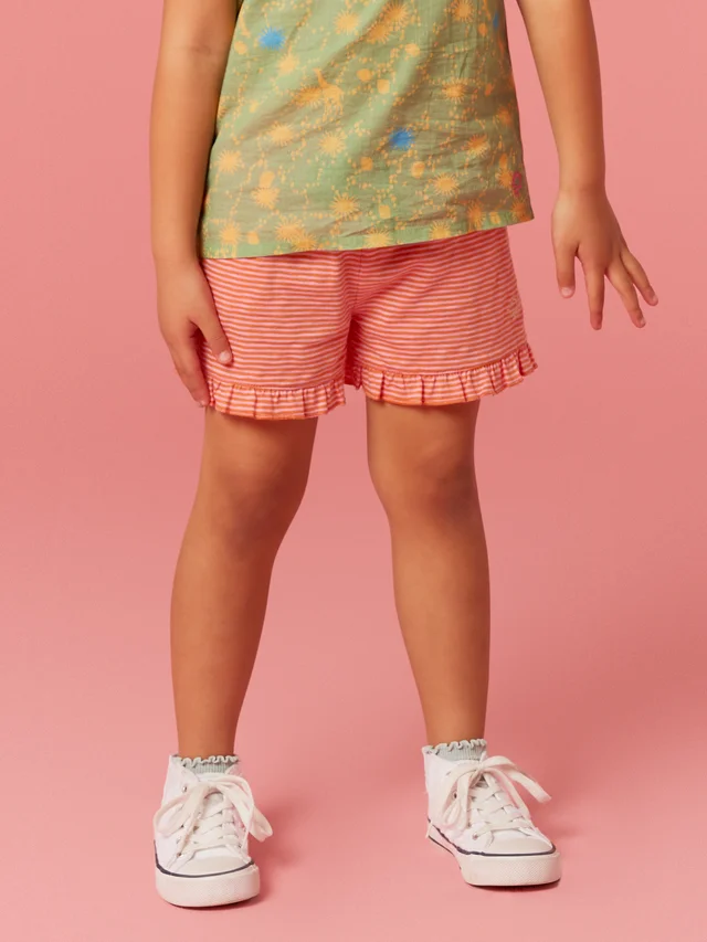 White Stuff Renee Striped Frill Shorts - Pink Mlt