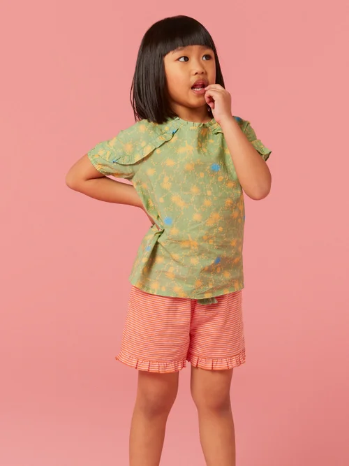 White Stuff Renee Striped Frill Shorts - Pink Mlt - 3-4 Image 1