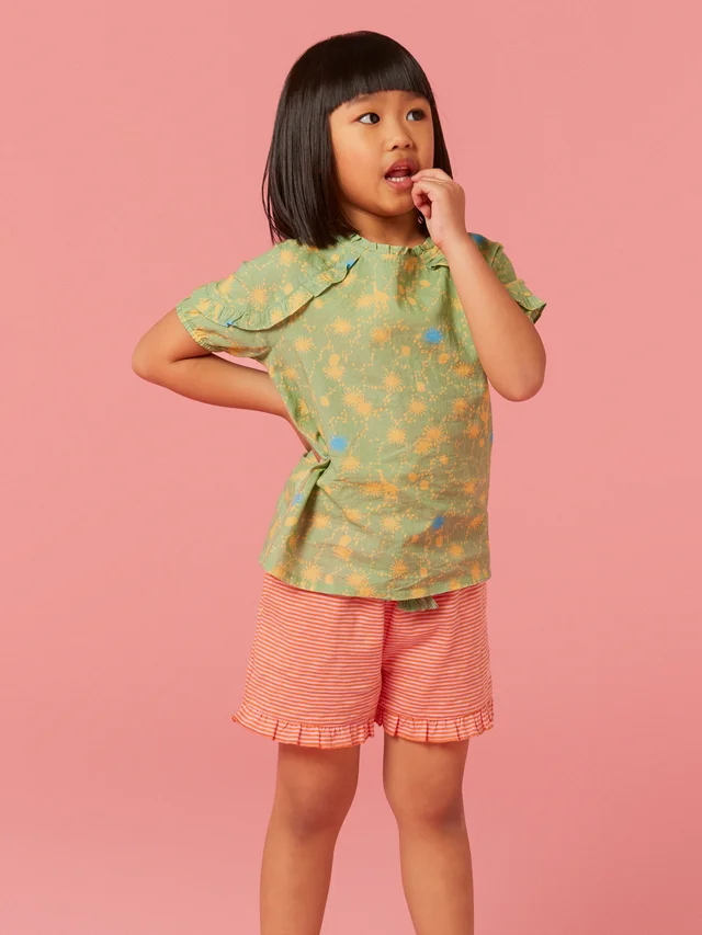 White Stuff Renee Striped Frill Shorts - Pink Mlt