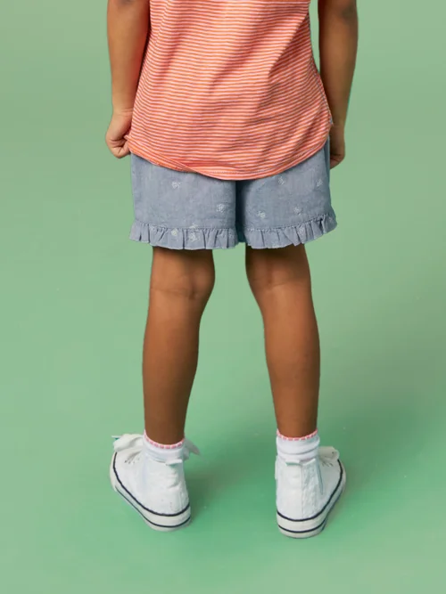 White Stuff Chambray Frill Short - Chamb Blue - 7-8 Image 4