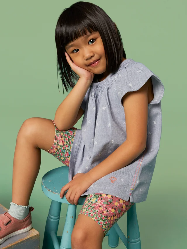 White Stuff Chambray Frill Top - Chamb Blue