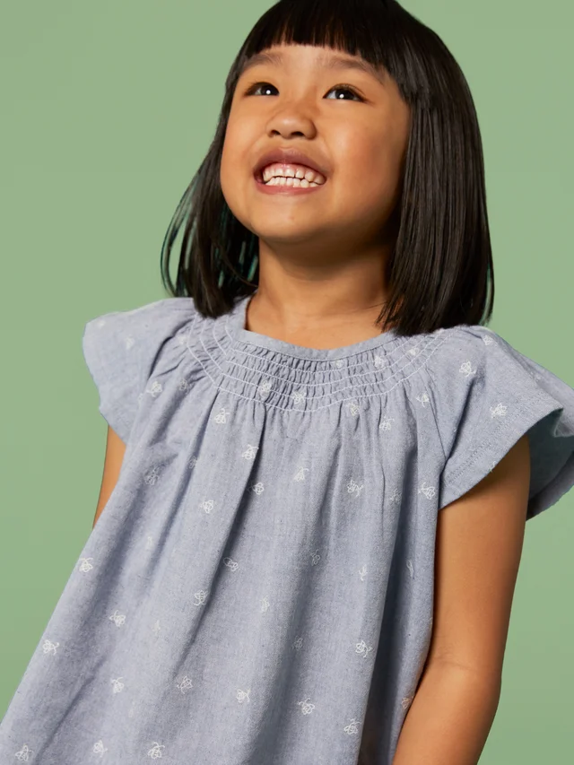White Stuff Chambray Frill Top - Chamb Blue