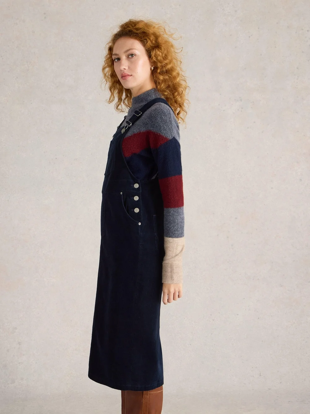 Tablier midi en velours biologique Emmie - Dark Navy - 38/R Image 1