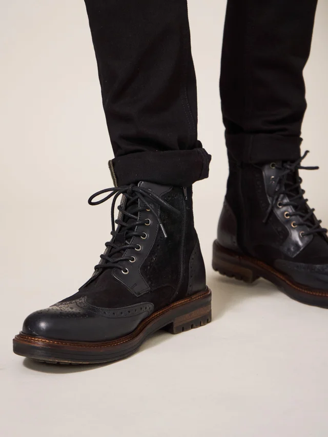 Bottes à lacets en cuir brogue