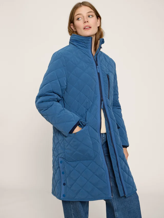 White Stuff Luckie Quilted Coat - Mid Blue