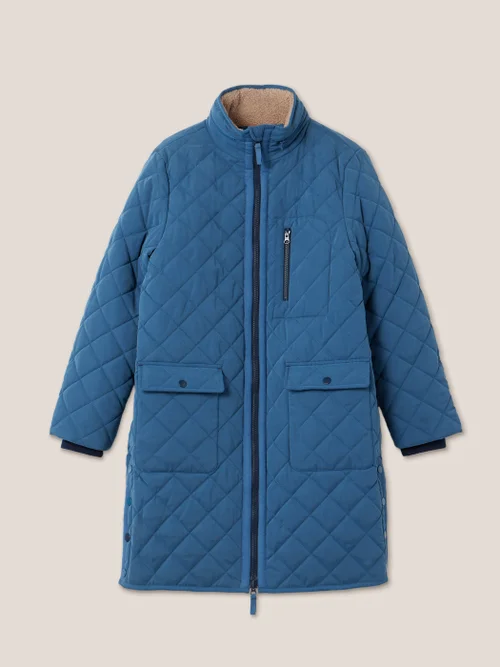 White Stuff Luckie Quilted Coat - Mid Blue - 44 Image 4
