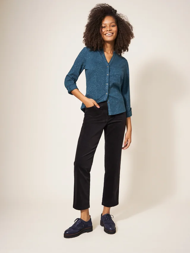 White Stuff Savannah Velvet Trouser - Pure Blk