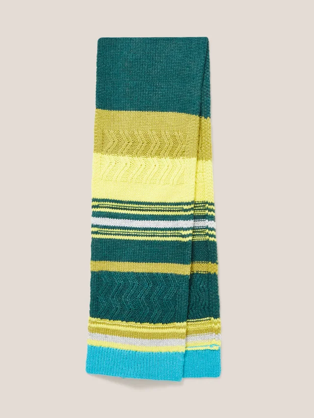 White Stuff Stripe Scarf - Green Mlt