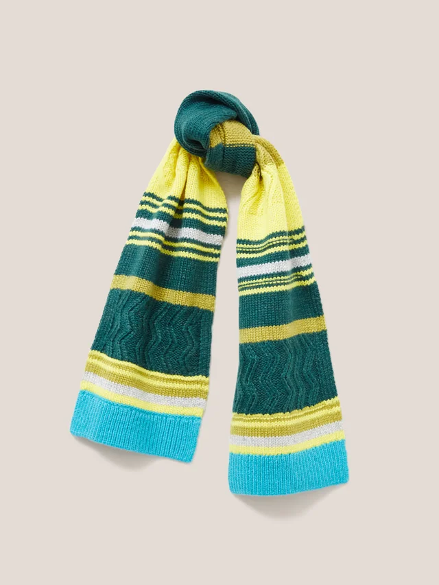 White Stuff Stripe Scarf - Green Mlt