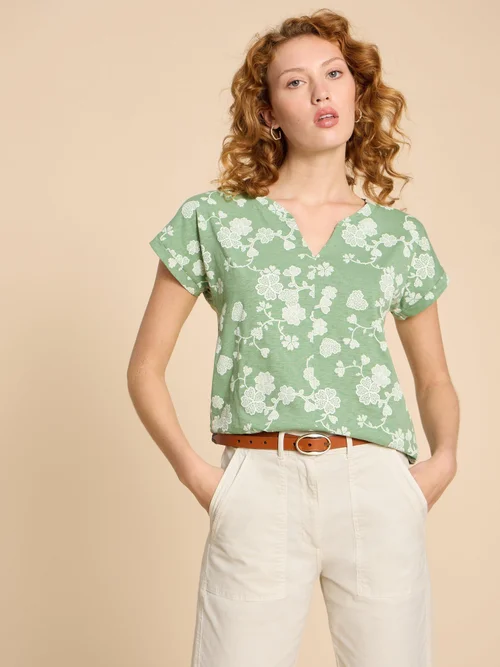 T-shirt à encolure en V NELLY - Green Pr - 38 Image 1
