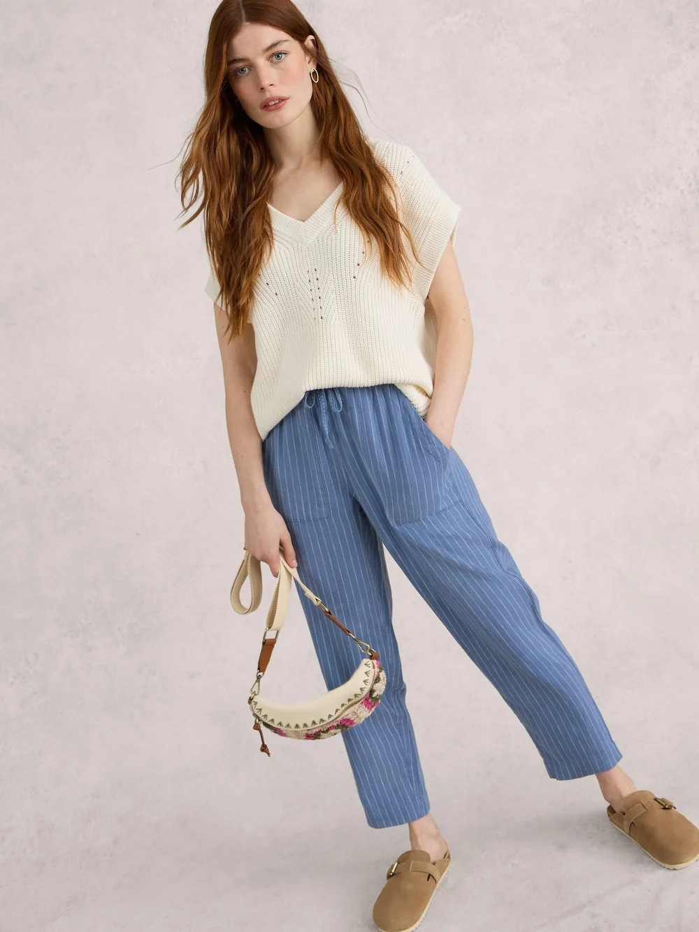 Pantalon en lin mélangé Elle - Blue Mlt - 38/R Image 1