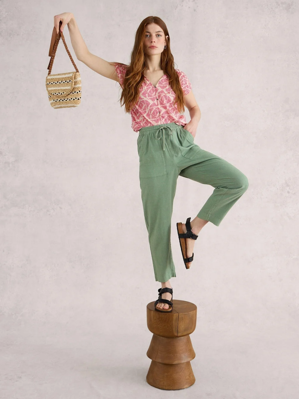 Pantalon en lin mélangé Elle - Mid Green - 38/R Image 1