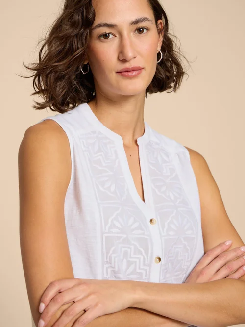 CHEMISE SANS MANCHES EN JERSEY TULIP - Pale Ivory - 38 Image 3