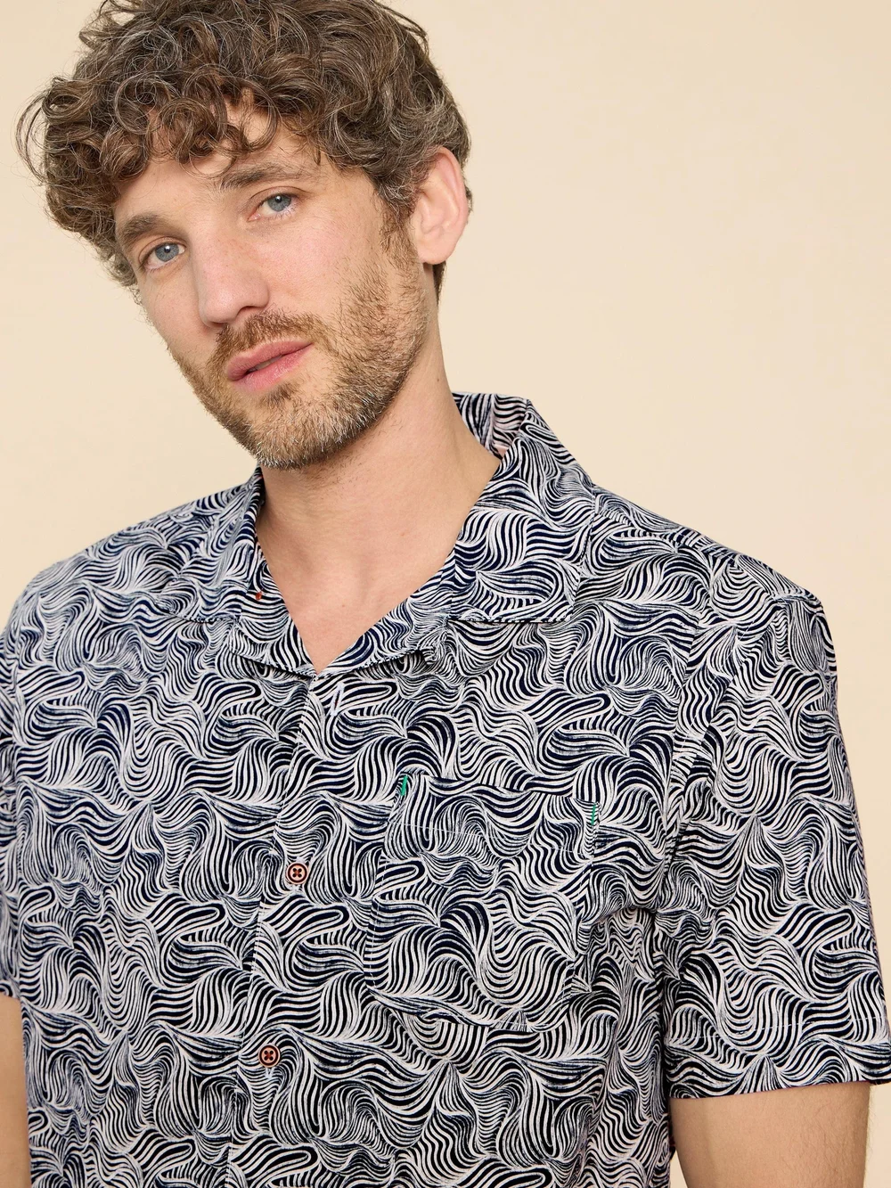 Chemise SS imprimée vagues - Navy Pr - L Image 1