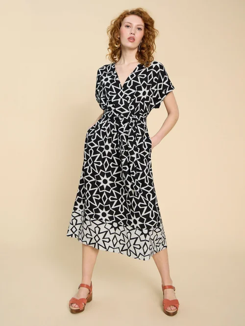 Robe portefeuille en lin mélangé Sophie - Blk Pr - 52 Image 3