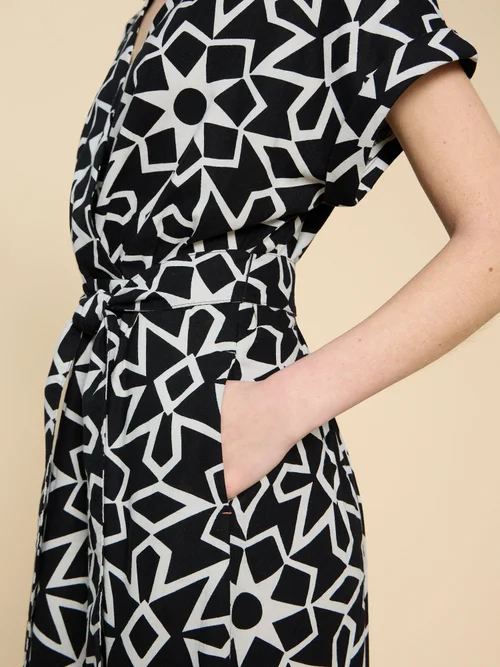 Robe portefeuille en lin mélangé Sophie - Blk Pr - 52 Image 2