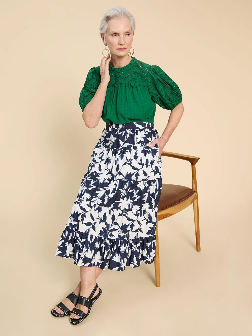 Jupe midi imprimée mixte Mayra - Navy Pr - 52/R Image 1