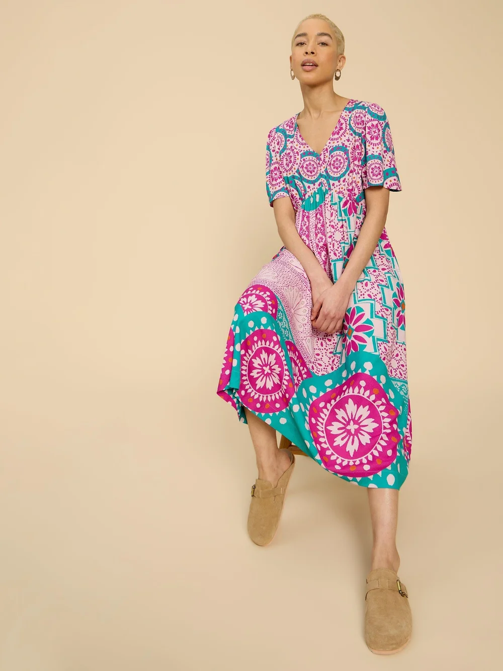 Robe midi Lucy en viscose éco - Pink Pr - 38/R Image 1