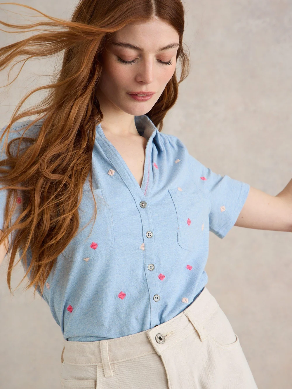 CHEMISE BRODÉE À POCHE PENNY - Blue Mlt - 52 Image 1