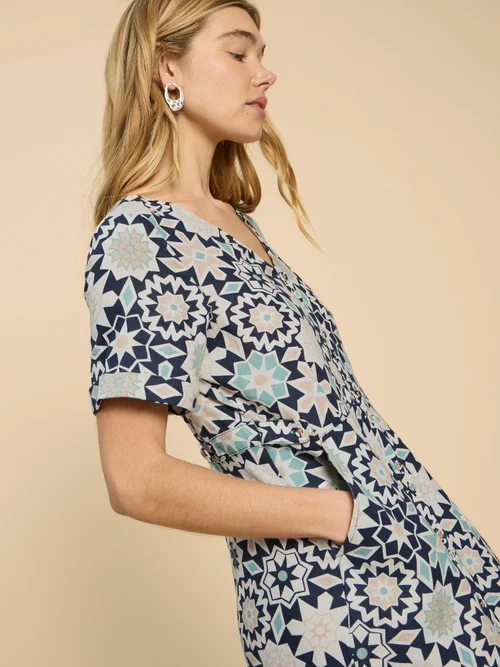 Robe midi en lin Ivy - Blue Pr - 40/R Image 3