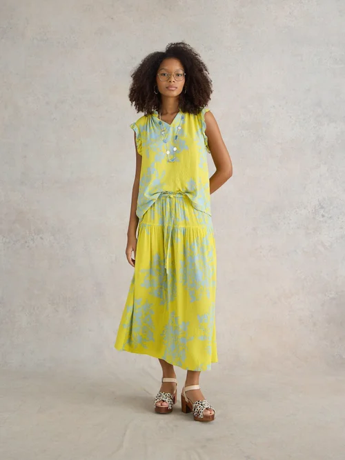 Jupe midi Seema en viscose écologique - Yellow Pr - 52 Image 3