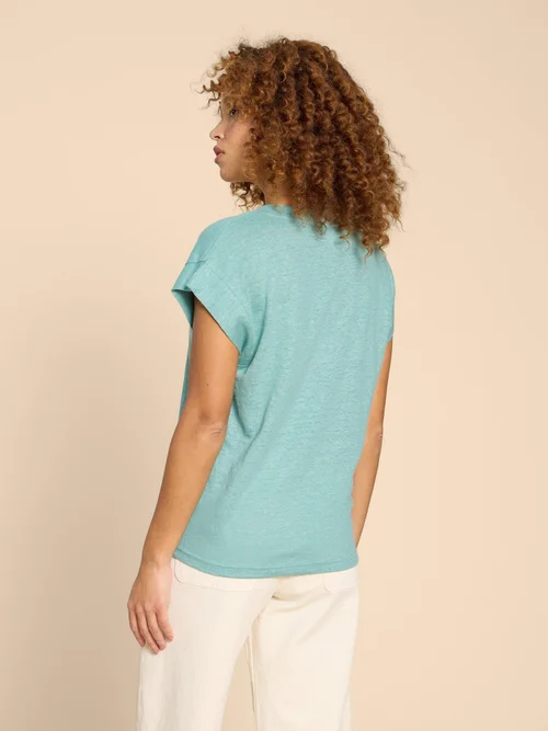 T-SHIRT IVY EN LIN À ENCOLURE EN V - Mid Teal - 52 Image 4
