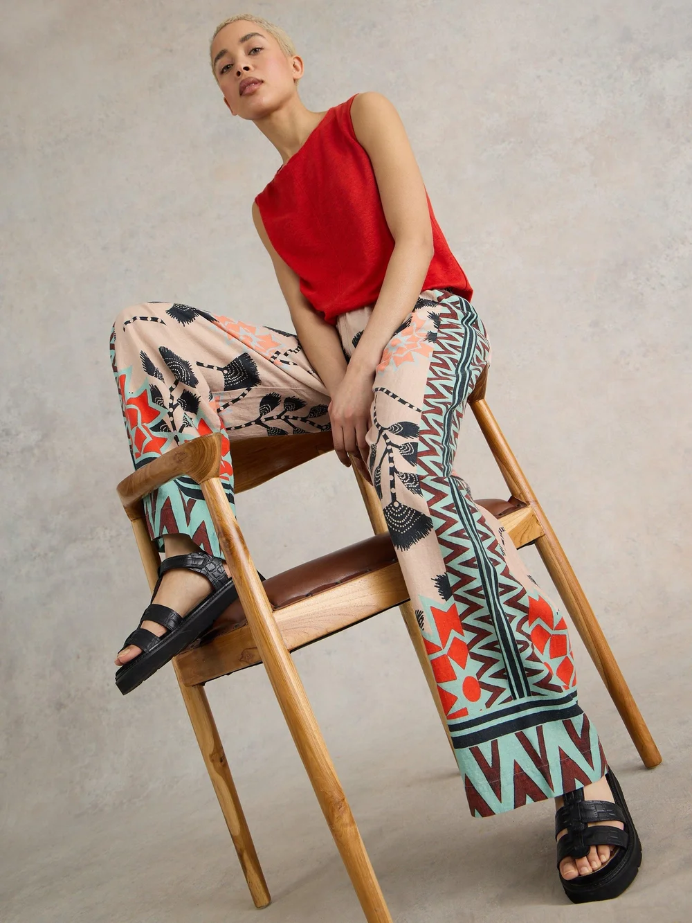 Pantalon large en lin mélangé Lucy - Nat Pr - 38/R Image 1