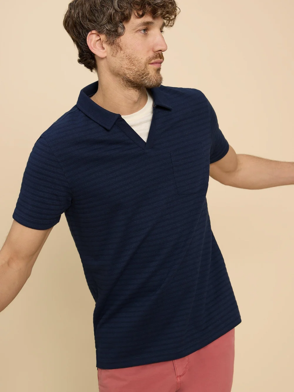 Polo à col ouvert texturé - Dark Navy - S Image 1