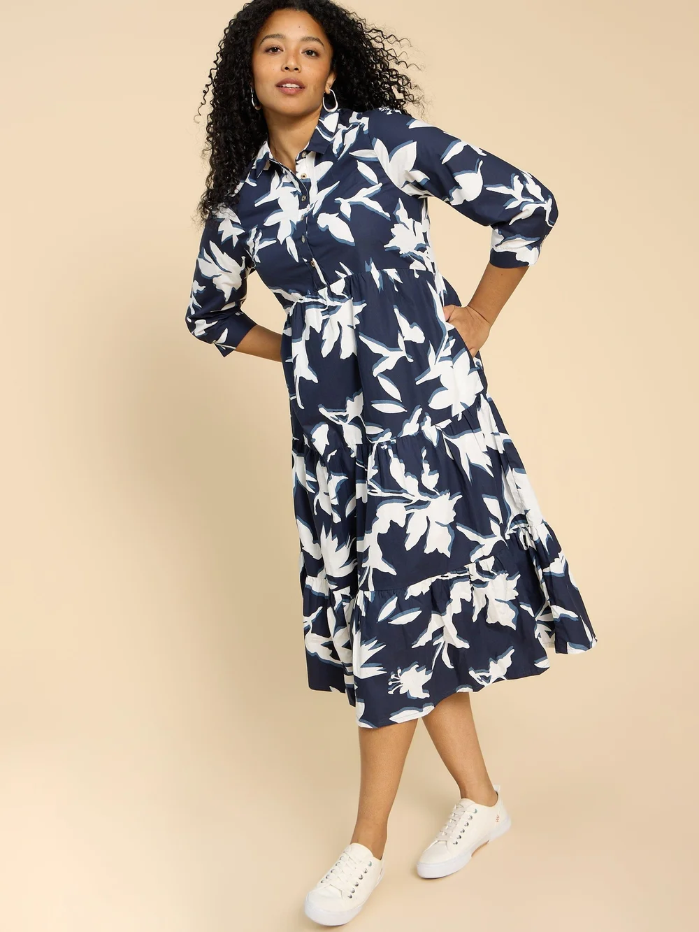 Robe chemise à volants Mayra - Navy Pr - 34/R Image 1