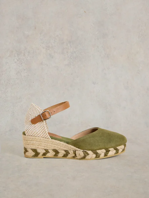 Espadrilles compensées fermées en daim - Khaki Grn - 41 Image 1