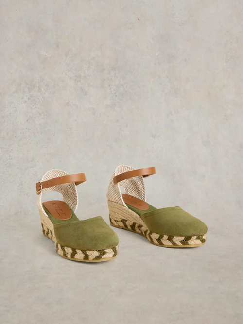Espadrilles compensées fermées en daim - Khaki Grn - 41 Image 2