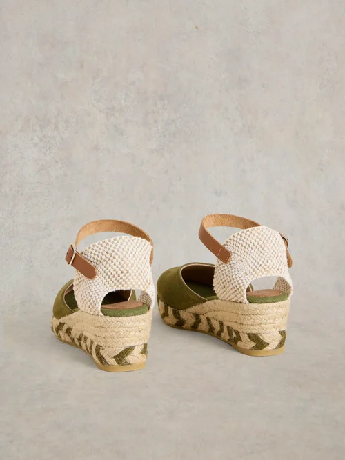 Espadrilles compensées fermées en daim - Khaki Grn - 41 Image 4