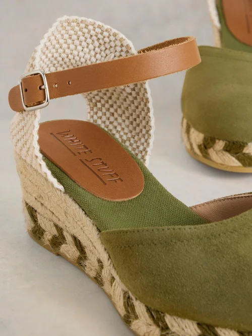 Espadrilles compensées fermées en daim - Khaki Grn - 41 Image 3